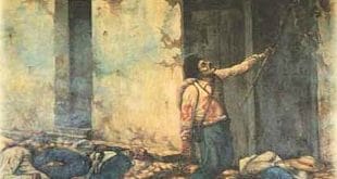 La quema del mesón por Juan Santamaría (1896), óleo sobre tela, del pintor costarricense Enrique Echandi, CP/WikiCommons